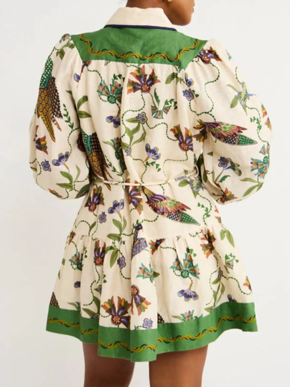 Printed Lantern Sleeve Shirt Dress
