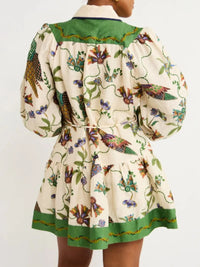 Printed Lantern Sleeve Shirt Dress