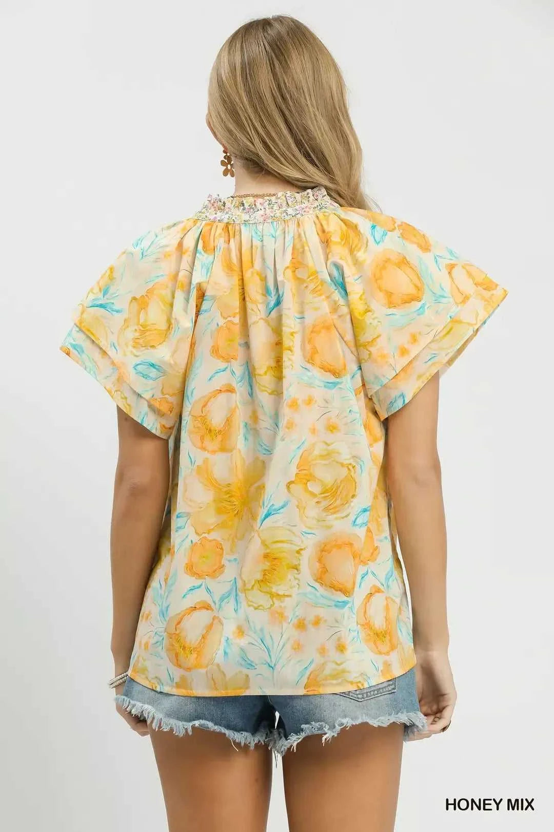 Umgee Mix Floral Print Blouse with Crochet Lace Trim 100100216521467 51 Affordable Fashion Under $100 Jerry's Apparel 