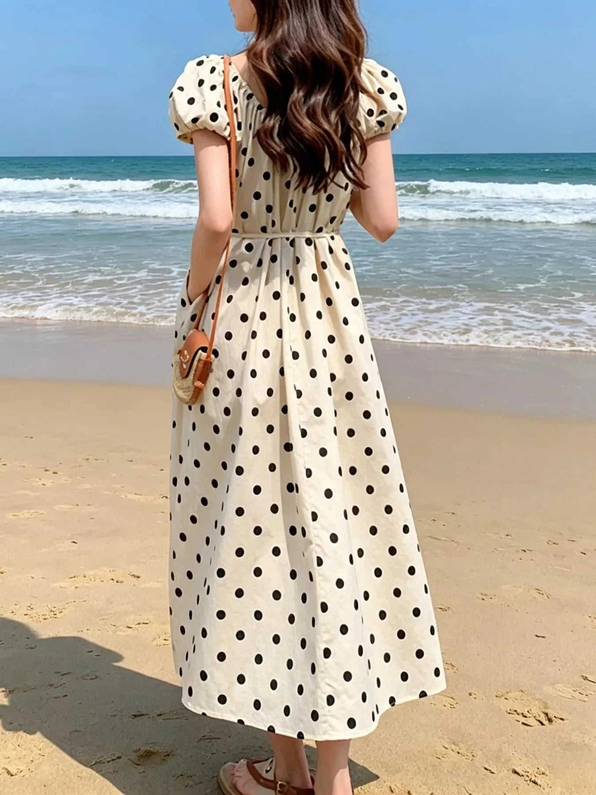 Polka Dot Puff Sleeve Midi Dress 100100808380411 41 Affordable Fashion Under $100 Jerry's Apparel 