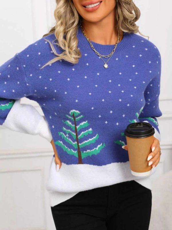 Tree Pattern Round Neck Sweater 100100194825917 46 Affordable Fashion Under $100 Jerry's Apparel 