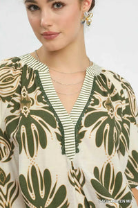 Umgee Mix Printed Puff Sleeve Top with Contrast Trim 100100368811018 47 Affordable Fashion Under $100 Jerry's Apparel 