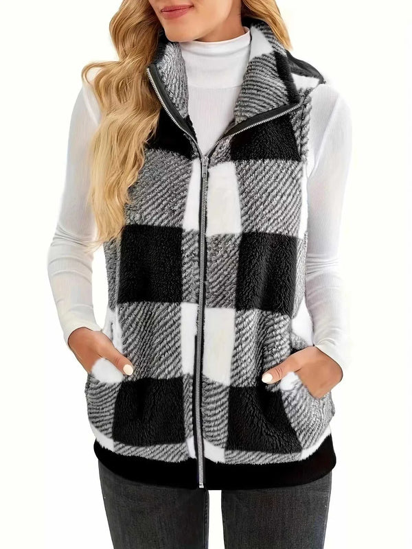 Plus Size Cozy Plaid Fleece Vest Coat 100100327804233 32 Affordable Fashion Under $100 Jerry's Apparel 