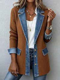 Full Size Denim Trim Ribbed Knit Jacket Plus Size 101001578991997 43 Affordable Fashion Under $100 Jerry's Apparel 