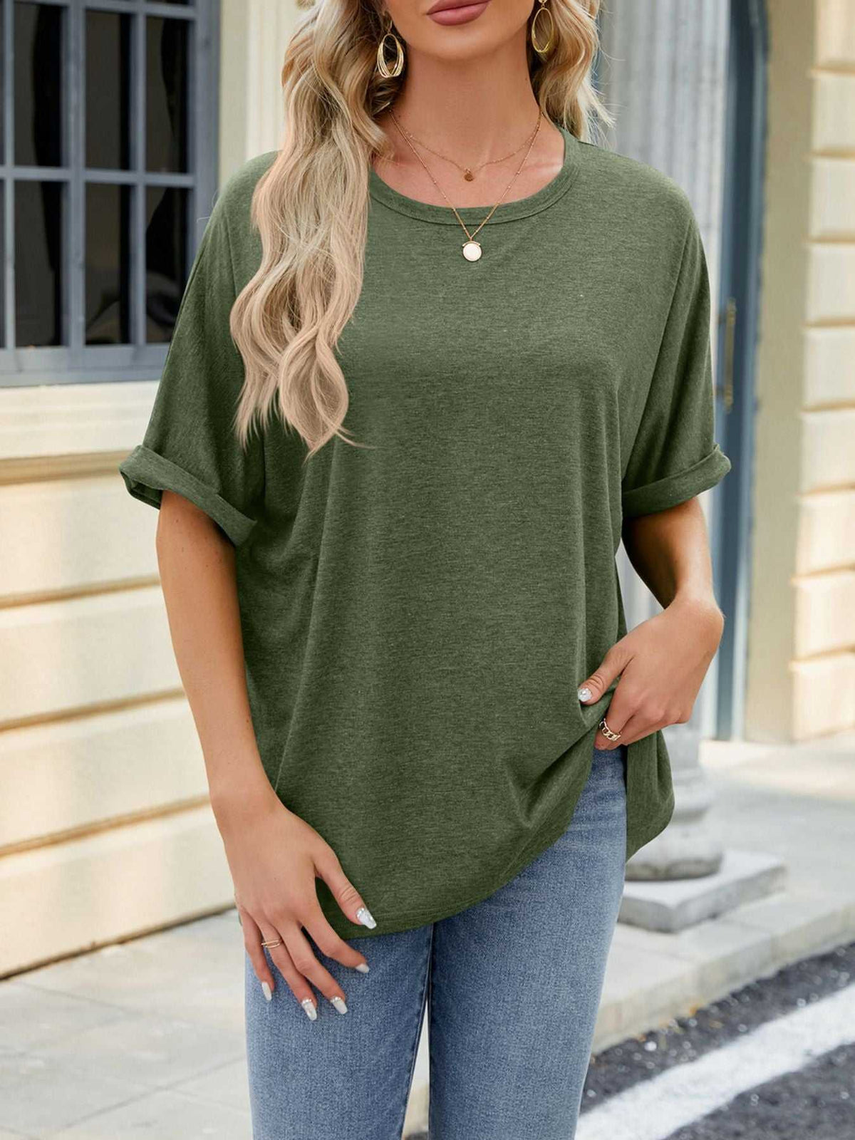 Casual Loose Fit Rolled Sleeve T-Shirt 100100846471189 23 Affordable Fashion Under $100 Jerry's Apparel 