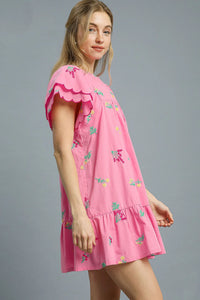 Umgee Floral Embroidered Short Sleeve Mini Dress
