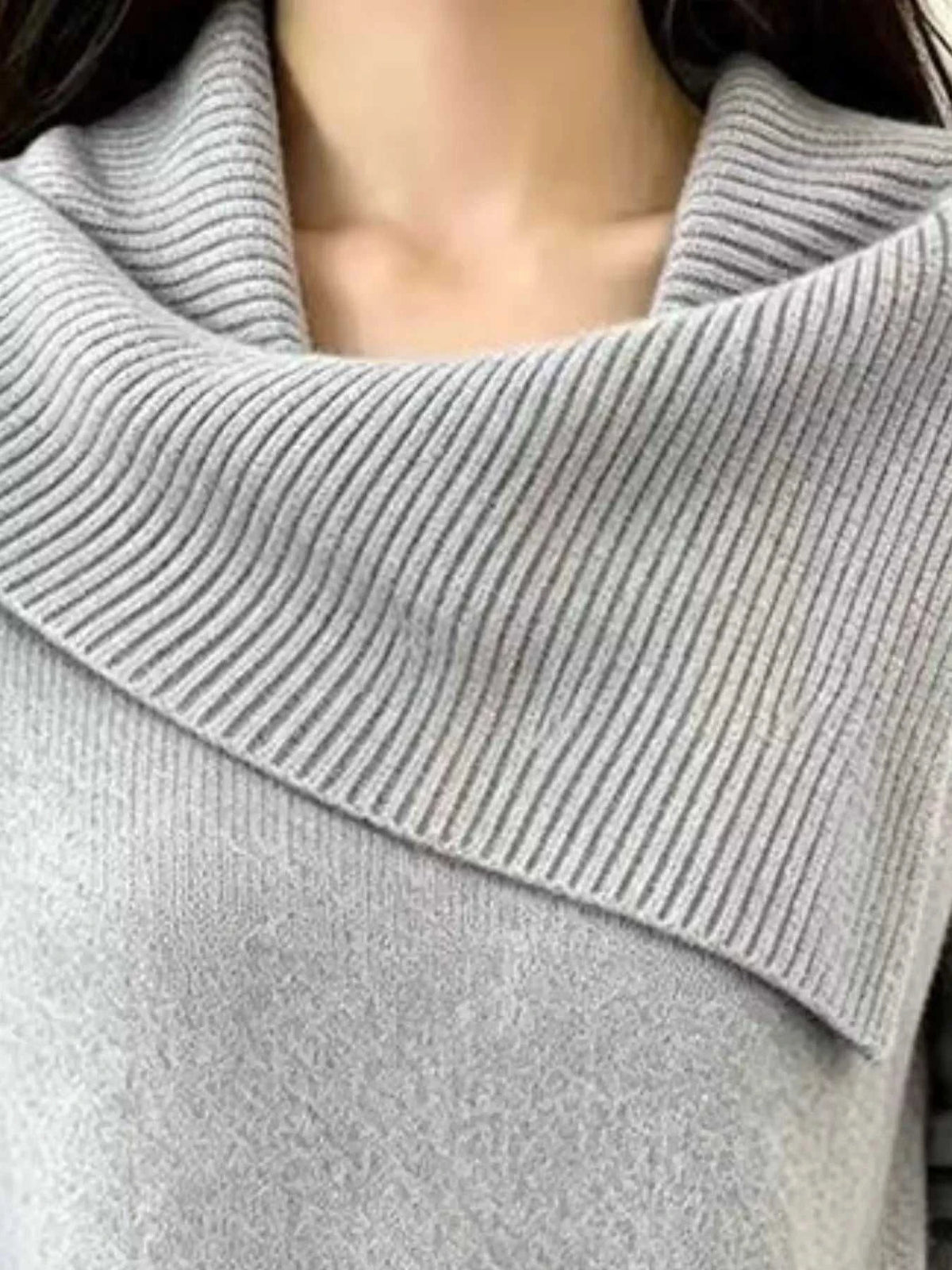 Full Size Asymmetric Ribbed Collar Sweater Plus Size 101002369014194 47 Affordable Fashion Under $100 Jerry's Apparel 