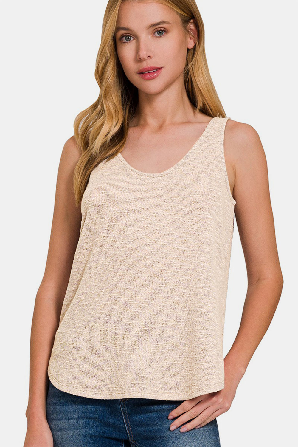 Curved Hem Round Neck Tank