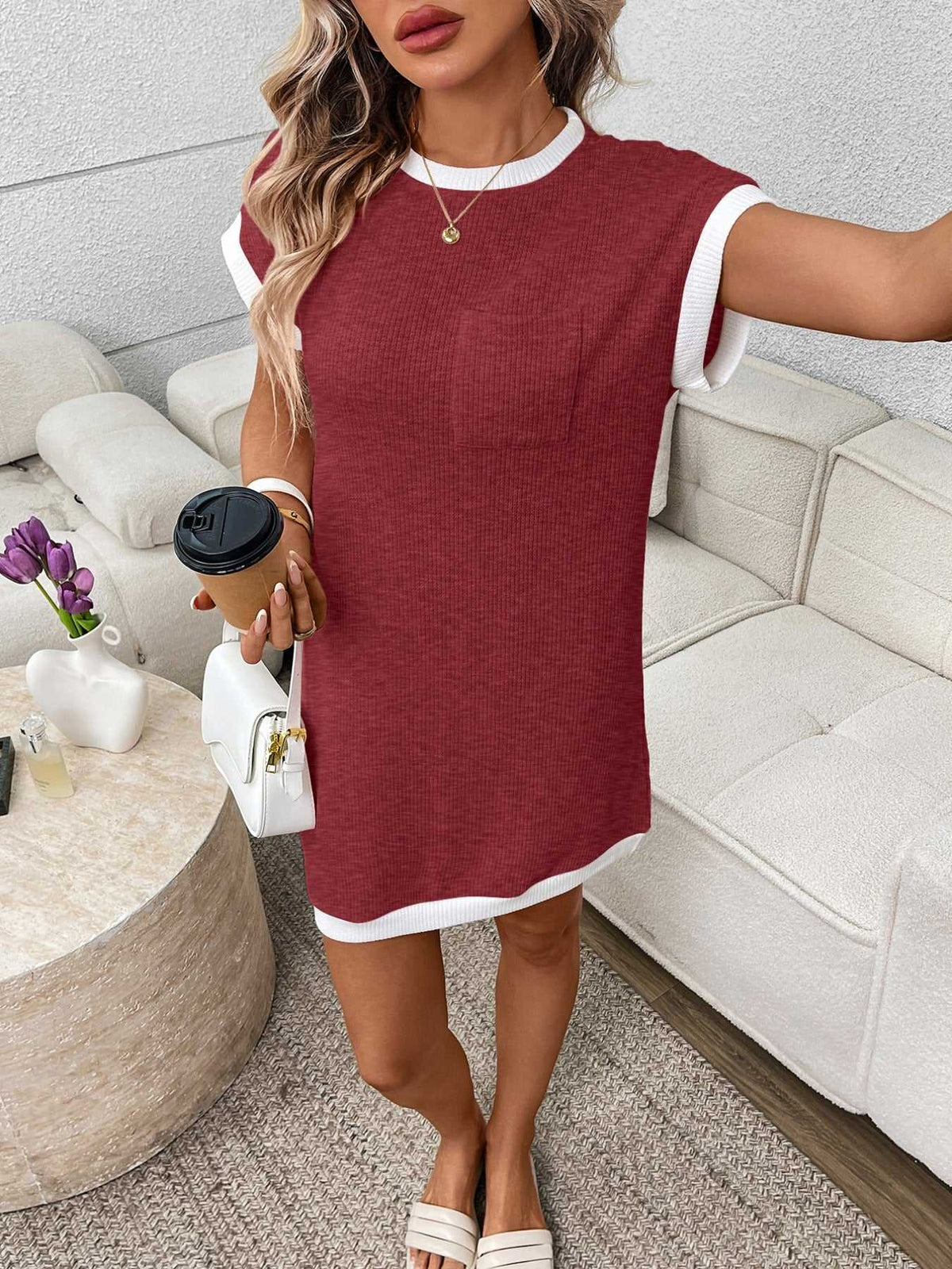 Contrast Trim Ribbed Knit Mini Dress with Pocket 100100281069040 32 Affordable Fashion Under $100 Jerry's Apparel 