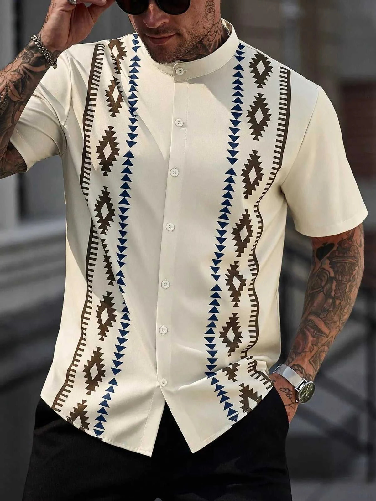 Men's Geometric Print Short Sleeve Shirt 104001395569418 26 Affordable Fashion Under $100 Jerry's Apparel 