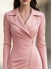 Elegant Asymmetric Zipper Lapel Bodycon Midi Dress 101001647887507 54 Gifts for Her Jerry's Apparel 