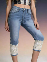 Full Size Lace Trimmed Capri Jeans Plus Size 100100537576403 32 Affordable Fashion Under $100 Jerry's Apparel 