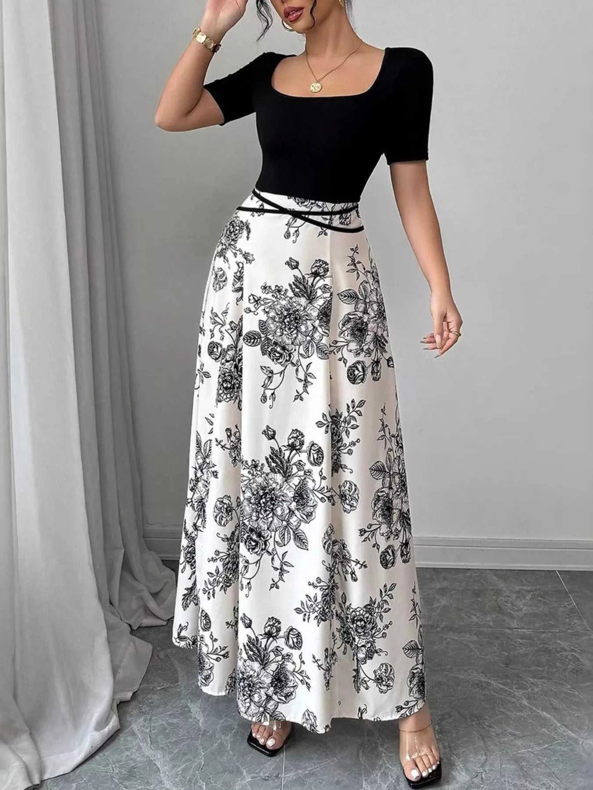 Floral Print Square Neck Maxi Dress 100100720622847 46 Affordable Fashion Under $100 Jerry's Apparel 