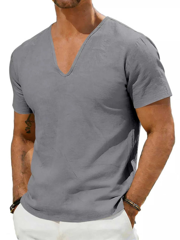Men's Full Size Casual V-Neck Linen T-Shirt Plus Size 100400496061654 26 Affordable Fashion Under $100 Jerry's Apparel 