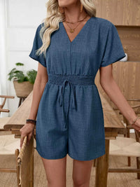 Casual V-Neck Elastic Waist Romper 100100707516722 32 Affordable Fashion Under $100 Jerry's Apparel 