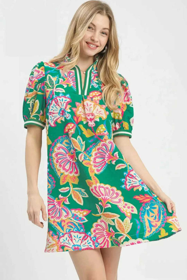 Umgee Jacquard Paisley Print Puff Sleeve Tunic Dress 100100552021964 53 Affordable Fashion Under $100 Jerry's Apparel 