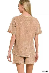 Zenana Halo Snow Washed Exposed Seam Top & Shorts Set 100100336301961 45 Affordable Fashion Under $100 Jerry's Apparel 