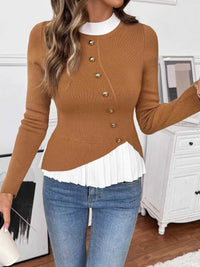 Decor Button Contrast Hem Knit Top 100100315297138 47 Affordable Fashion Under $100 Jerry's Apparel 