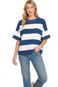 Zenana French Terry Striped Exposed Seam Top 100100183091760 24 Affordable Fashion Under $100 Jerry's Apparel 