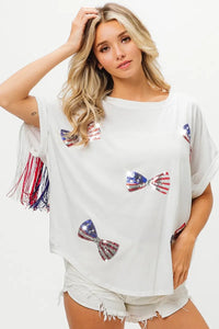 BiBi American Flag Sequin Ribbon T-Shirt