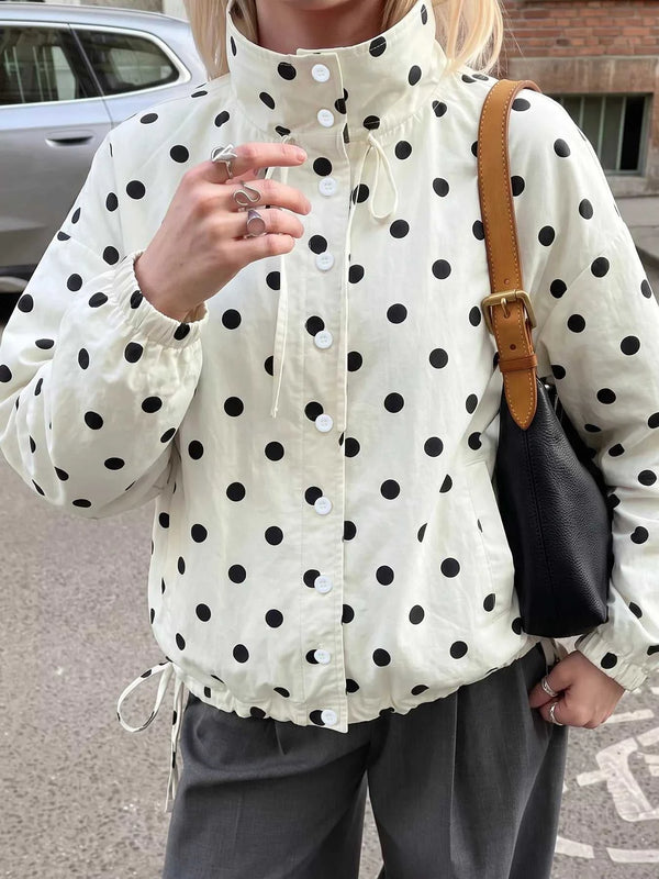 Polka Dot Stand-Collar Casual Jacket 101001241909818 60 Affordable Fashion Under $100 Jerry's Apparel 