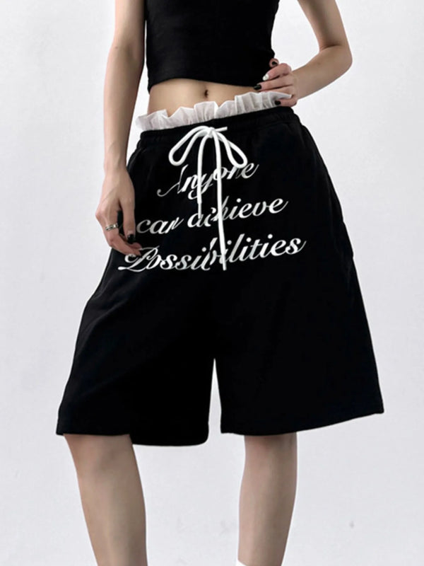 Drawstring Letter Shorts
