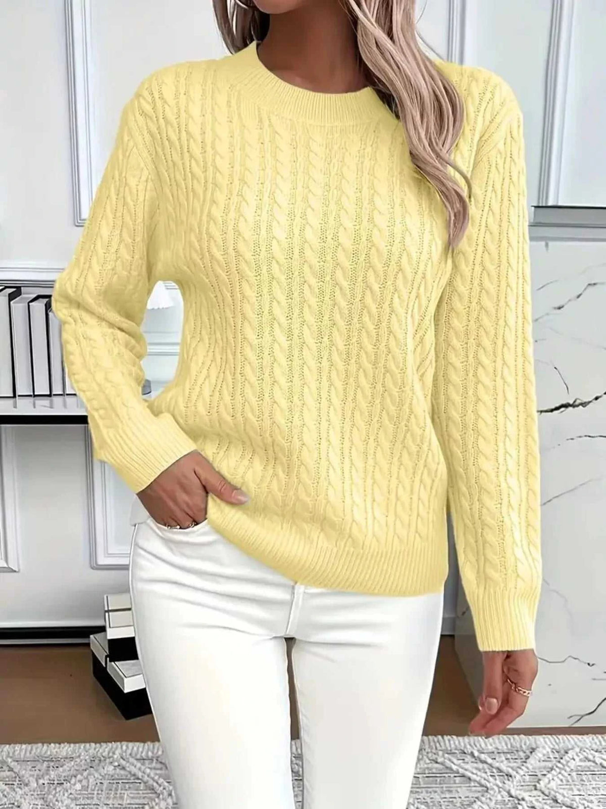 Cable Knit Round Neck Sweater 100100543926503 45 Affordable Fashion Under $100 Jerry's Apparel 