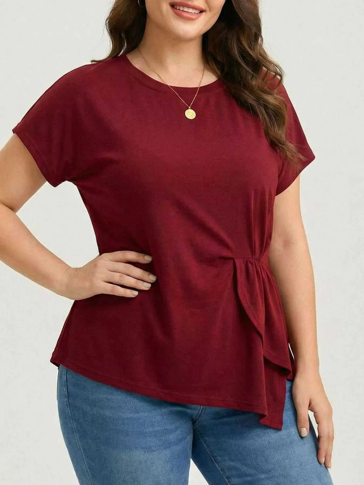 Plus Size Solid Color Ruffle Hem T-Shirt 100100238943443 33 Affordable Fashion Under $100 Jerry's Apparel 