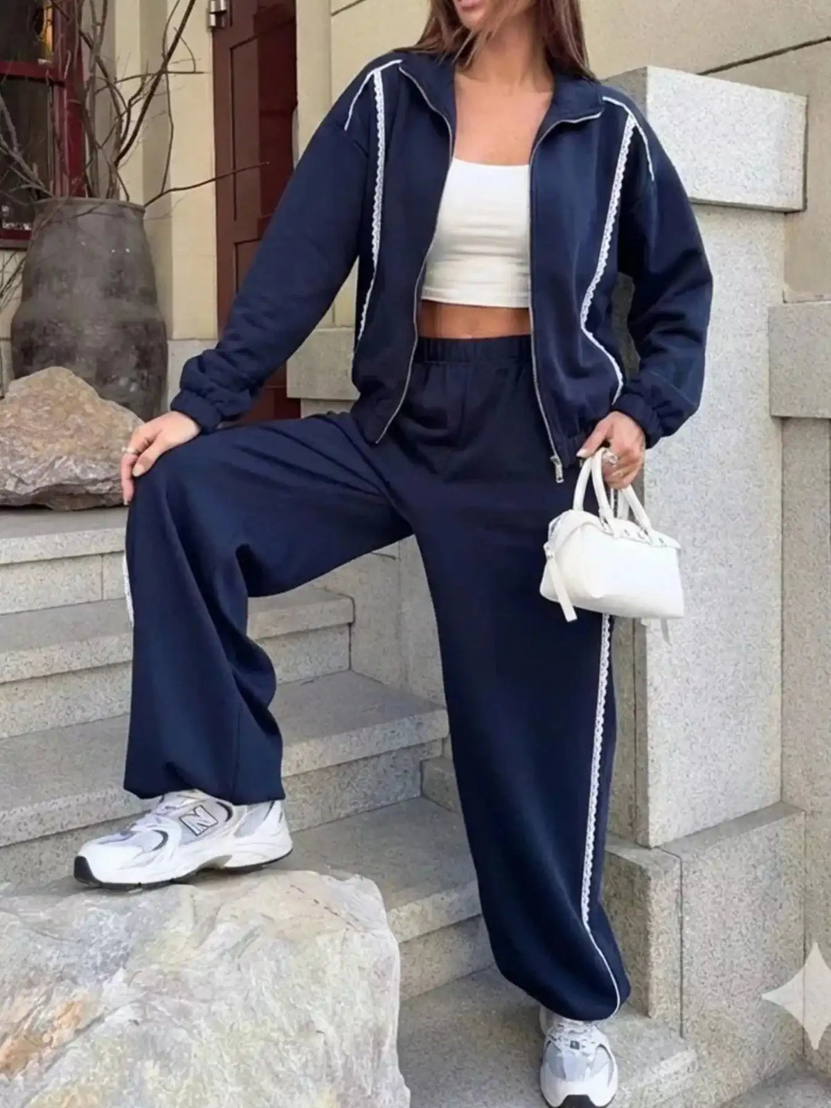 Zip-Up Jacket and Wide-Leg Pants Set 100100070627217 107 Comfortable Weekend Sets Jerry's Apparel 