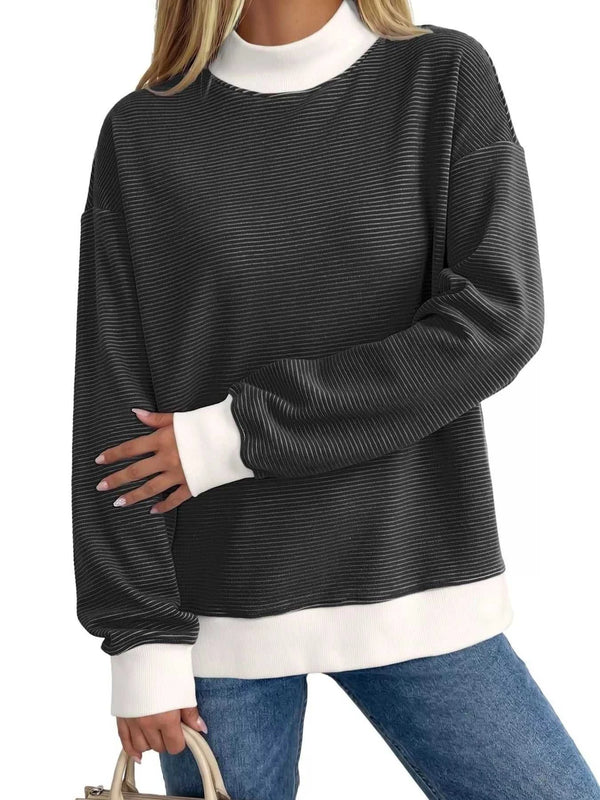 Casual Mock Neck Striped Long Sleeve T-Shirt 101001039480481 53 Affordable Fashion Under $100 Jerry's Apparel 