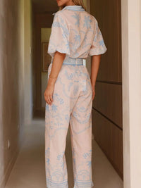 Printed Button Up Shirt and Pants Set
