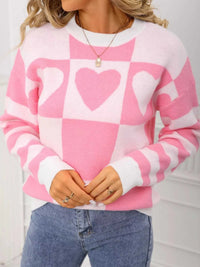 Heart Pattern Checkerboard Knit Sweater 100100337123266 46 Affordable Fashion Under $100 Jerry's Apparel 