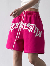 Oversized Drawstring Letter Shorts