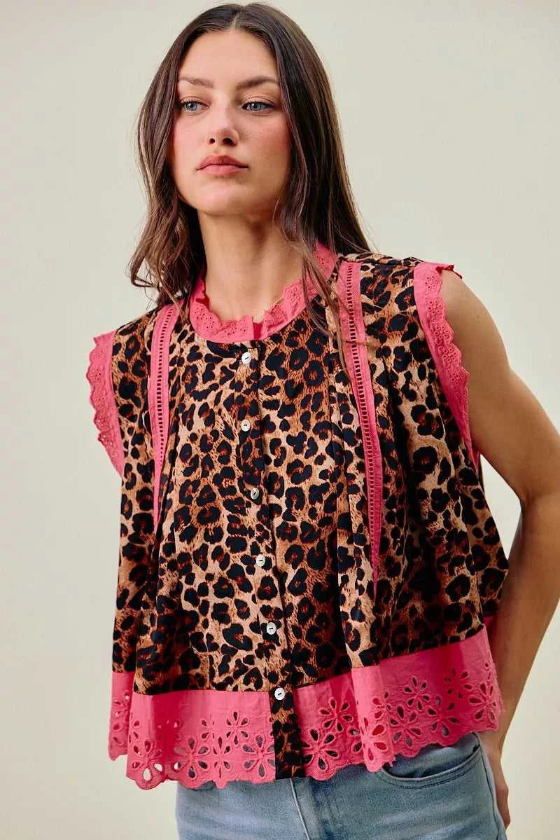 SO ME Leopard Button Up Pleated Sleeveless Blouse 100100904831039 51 Affordable Fashion Under $100 Jerry's Apparel 
