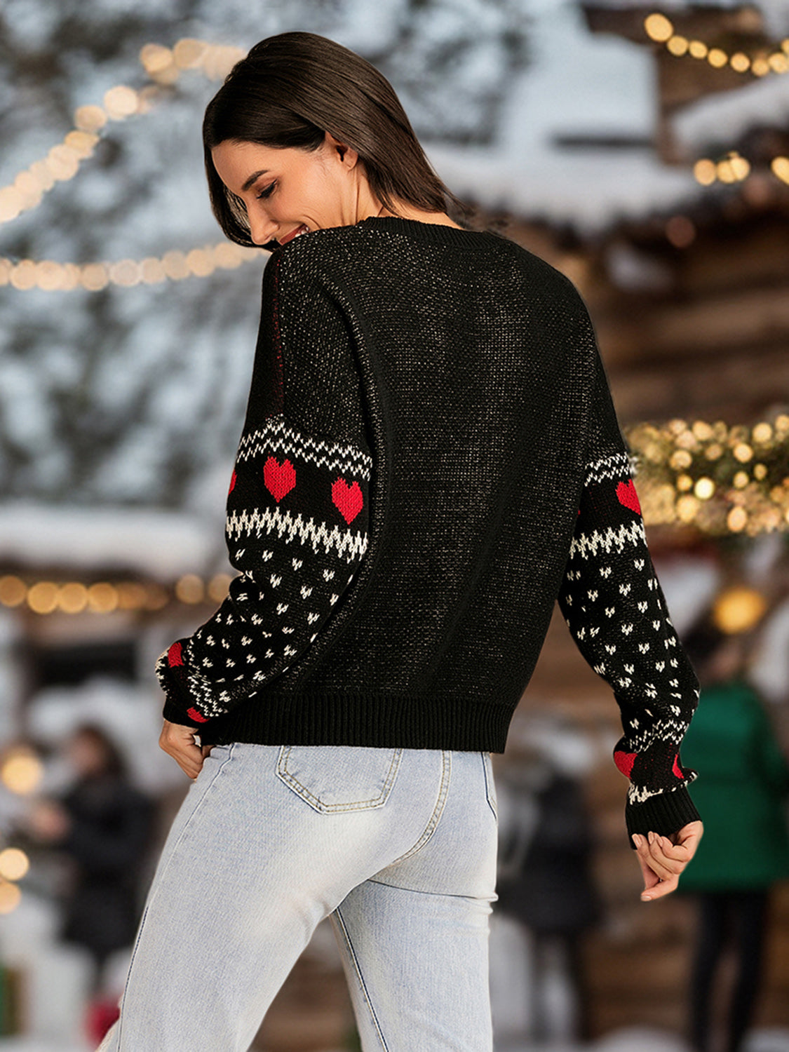 Perfee Christmas Element Round Neck Sweater