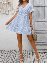 Plaid V-Neck Ruffle Hem Mini Dress 100100856082882 43 Affordable Fashion Under $100 Jerry's Apparel 