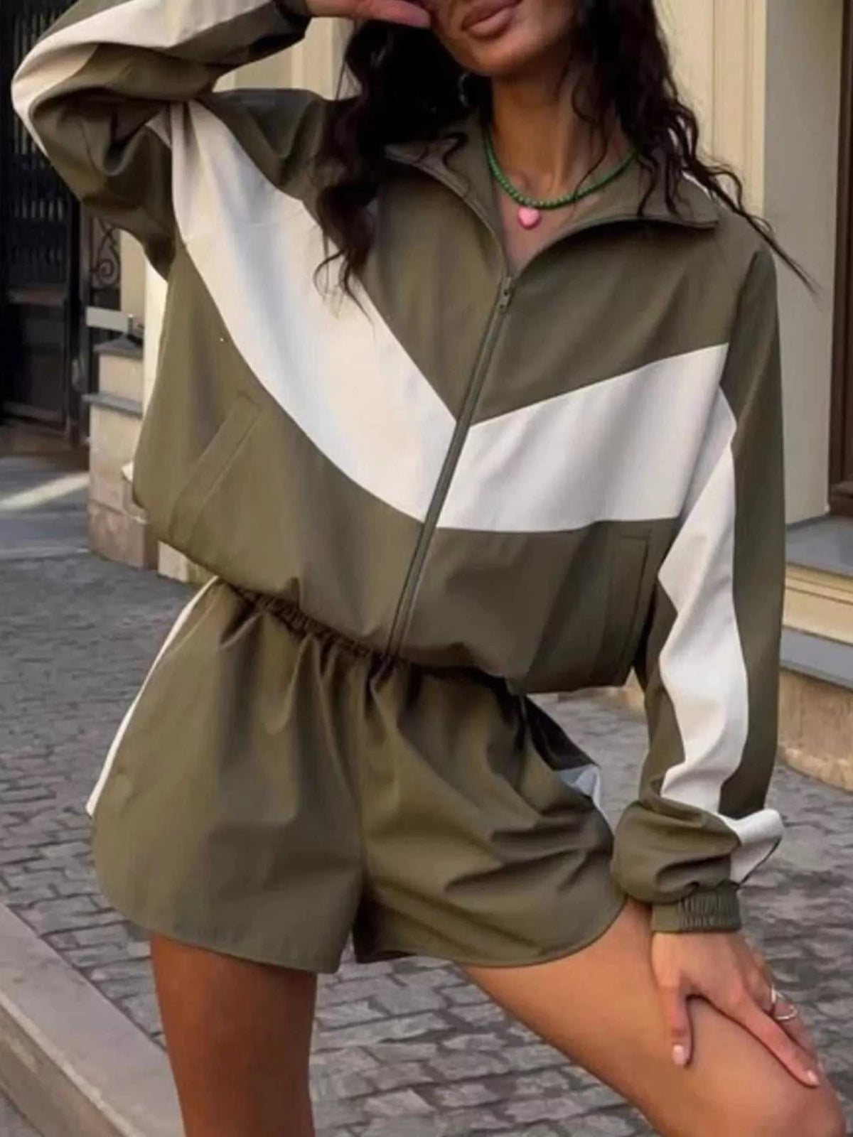 Color Block Zip Up Outerwear and Shorts Set 100100080069913 58 Affordable Fashion Under $100 Jerry's Apparel 