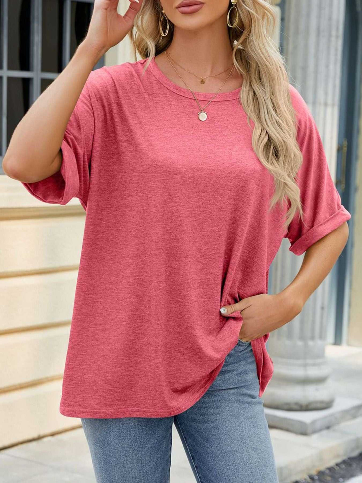 Casual Loose Fit Rolled Sleeve T-Shirt 100100846471189 23 Affordable Fashion Under $100 Jerry's Apparel 