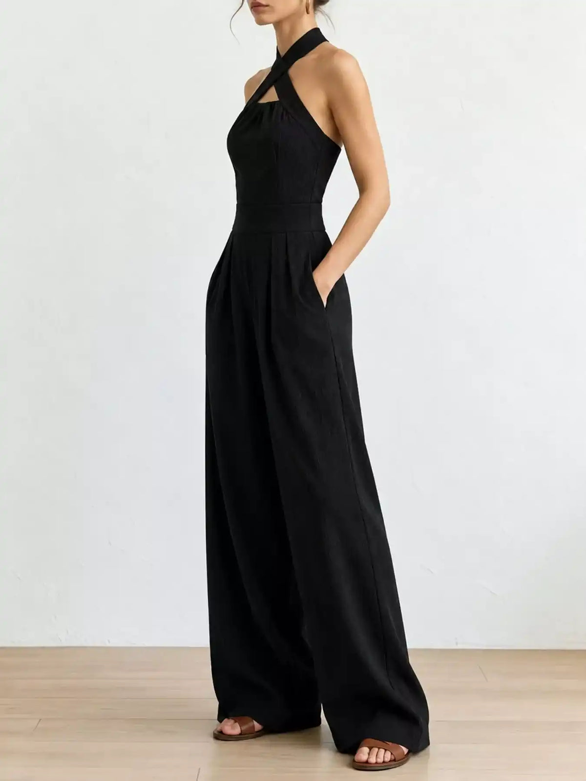 Full Size Halter Neck Wide-Leg Jumpsuit Plus Size 101001857800379 54 Affordable Fashion Under $100 Jerry's Apparel 
