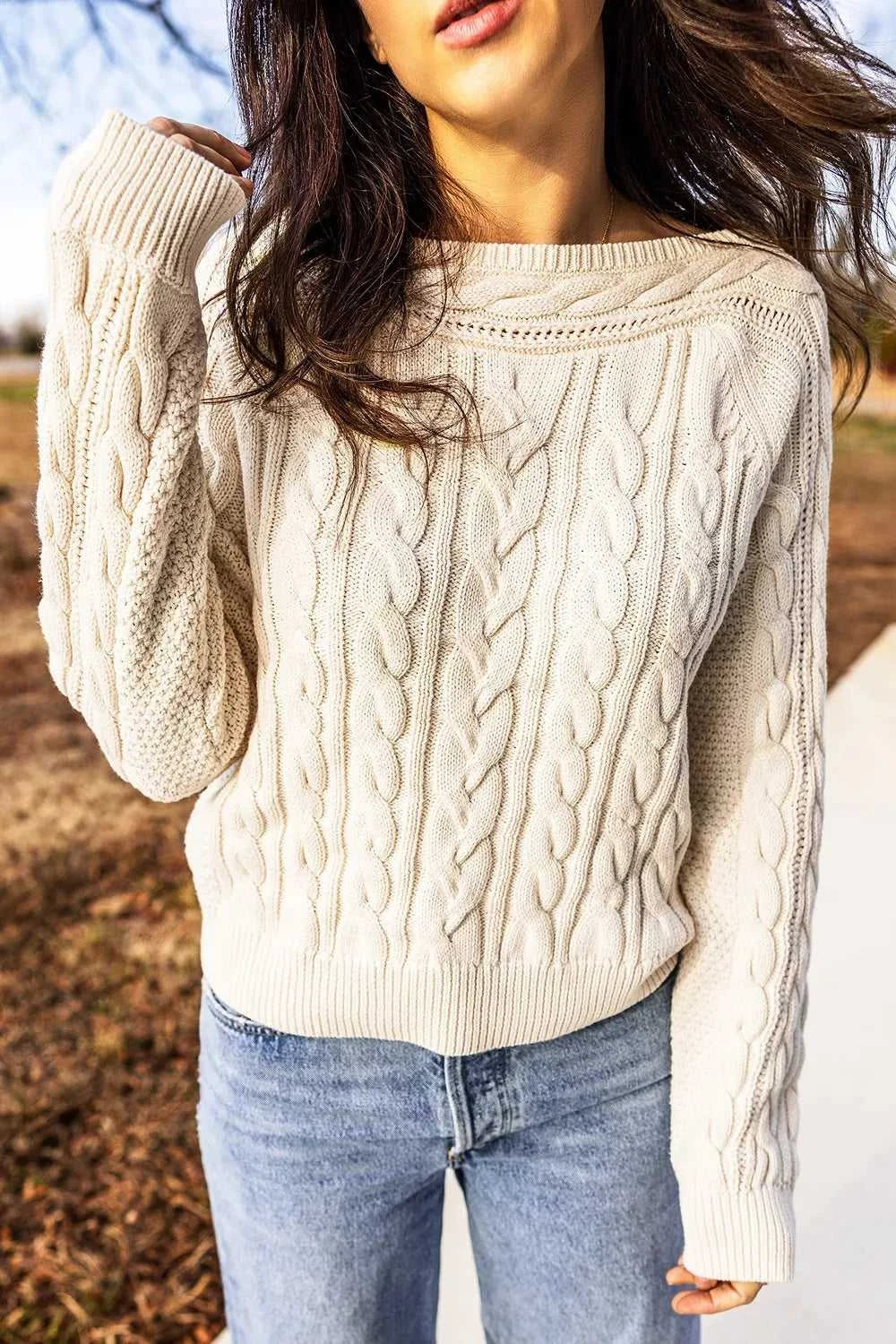 Drop Shoulder Round Neck Cable Knit Sweater 100100507789573 52 Affordable Fashion Under $100 Jerry's Apparel 