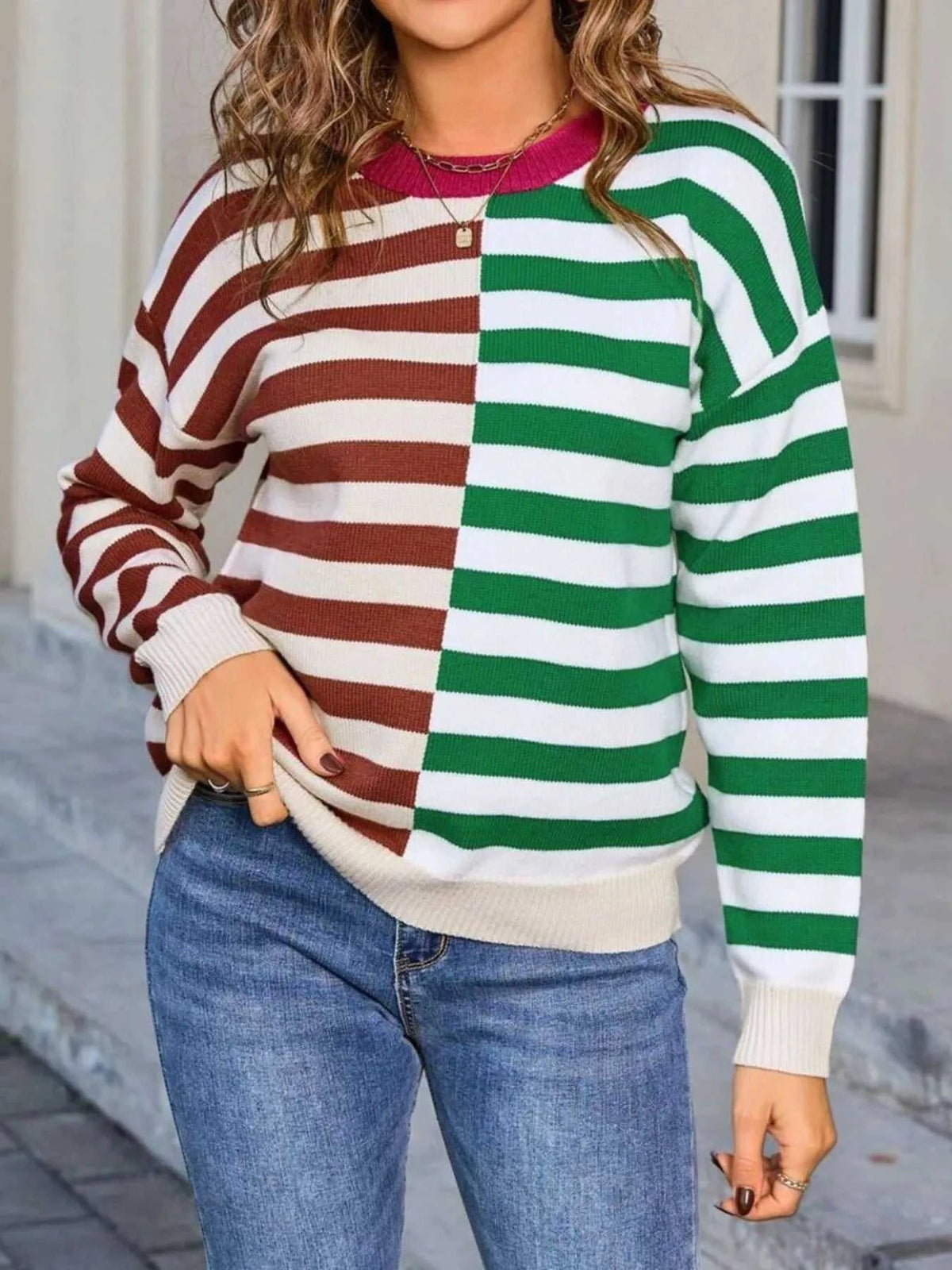 Striped Round Neck Long Sleeve Sweater 100100983519081 49 Affordable Fashion Under $100 Jerry's Apparel 