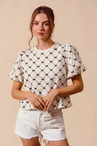 SO ME Bow Texture Woven Bubble Sleeve Top 100100611111697 44 Affordable Fashion Under $100 Jerry's Apparel 