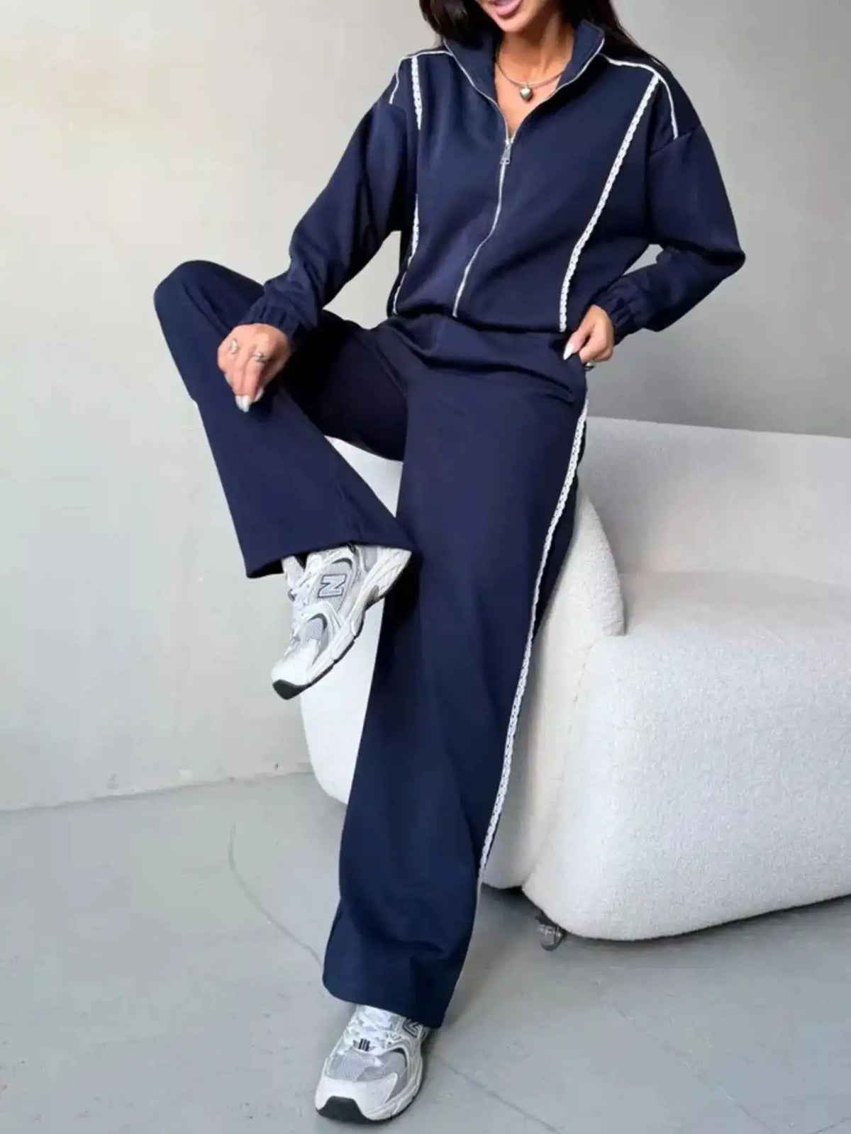 Zip-Up Jacket and Wide-Leg Pants Set 100100070627217 107 Comfortable Weekend Sets Jerry's Apparel 