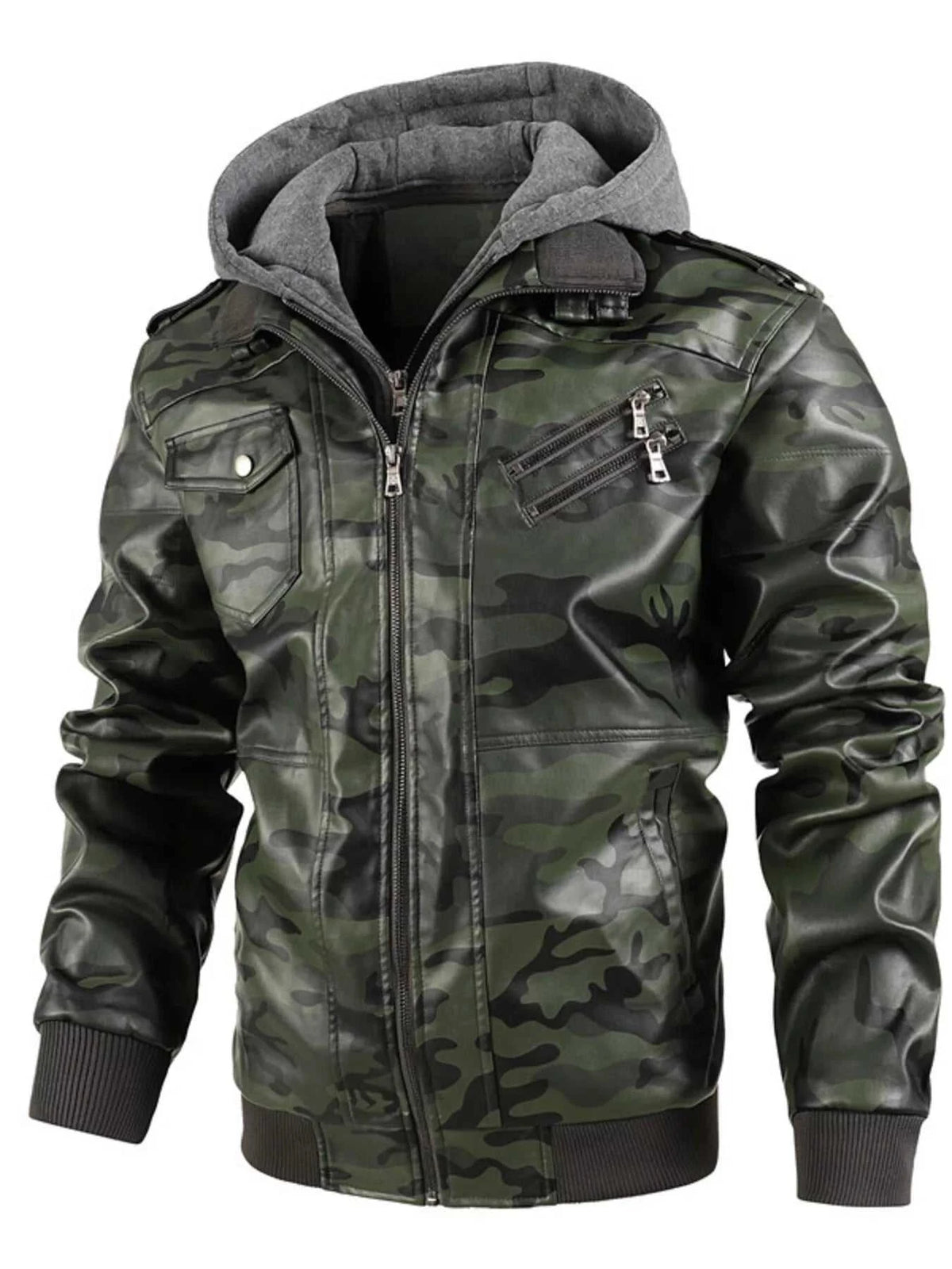 Men's Full Size Hooded Faux Leather Moto Jacket Plus Size 100400161564305 96 Affordable Fashion Under $100 Jerry's Apparel 
