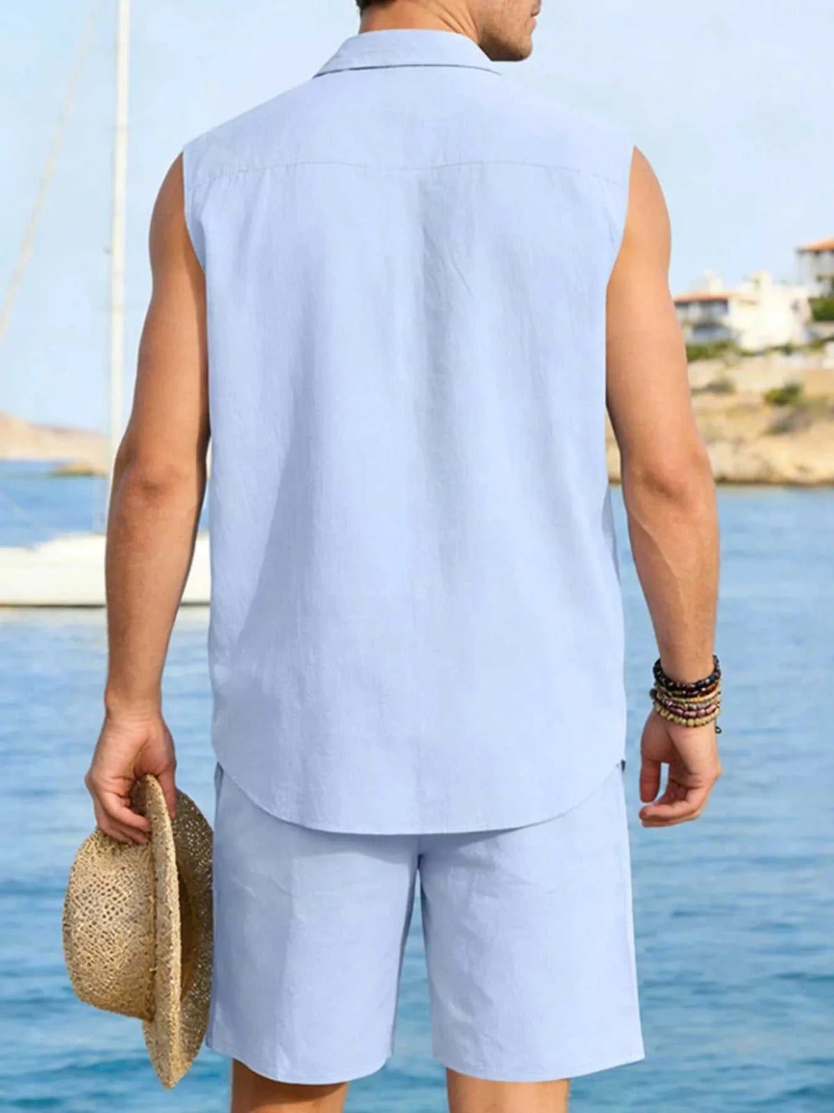 Men's Full Size Button Up Sleeveless Top and Shorts Plus Size 100400363418053 40 Men's Sets Jerry's Apparel 