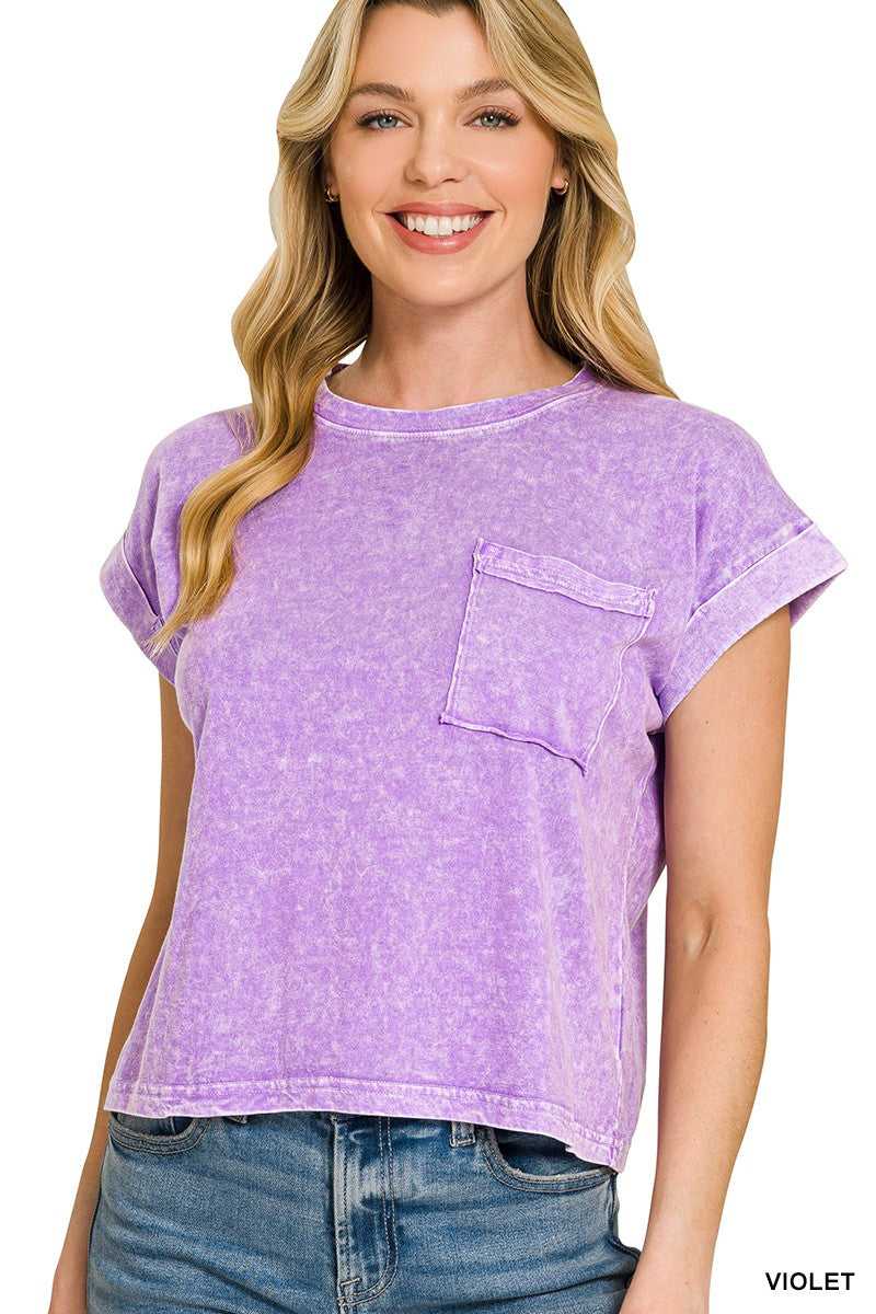 Zenana Halo Snow Washed Cotton Cuffed Short Sleeve Top 100100011241553 23 Affordable Fashion Under $100 Jerry's Apparel 