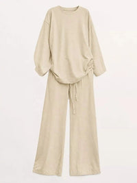 Full Size Round Neck Top and Drawstring Wide-Leg Pants Set Plus Size 101001726920137 48 Gifts for Her Jerry's Apparel 