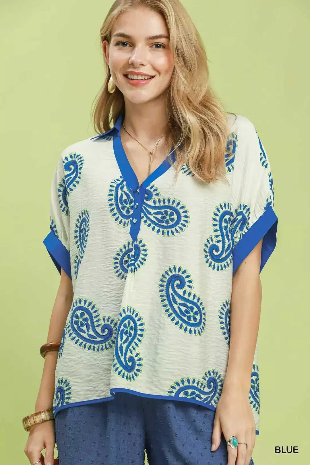 Umgee Paisley Print Contrast Trim Top 100100149431056 45 Affordable Fashion Under $100 Jerry's Apparel 