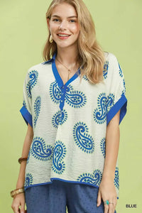 Umgee Paisley Print Contrast Trim Top 100100149431056 45 Affordable Fashion Under $100 Jerry's Apparel 