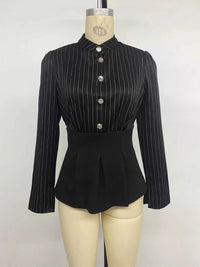 Striped Long Sleeve Peplum Blouse 100100499847455 37 Affordable Fashion Under $100 Jerry's Apparel 